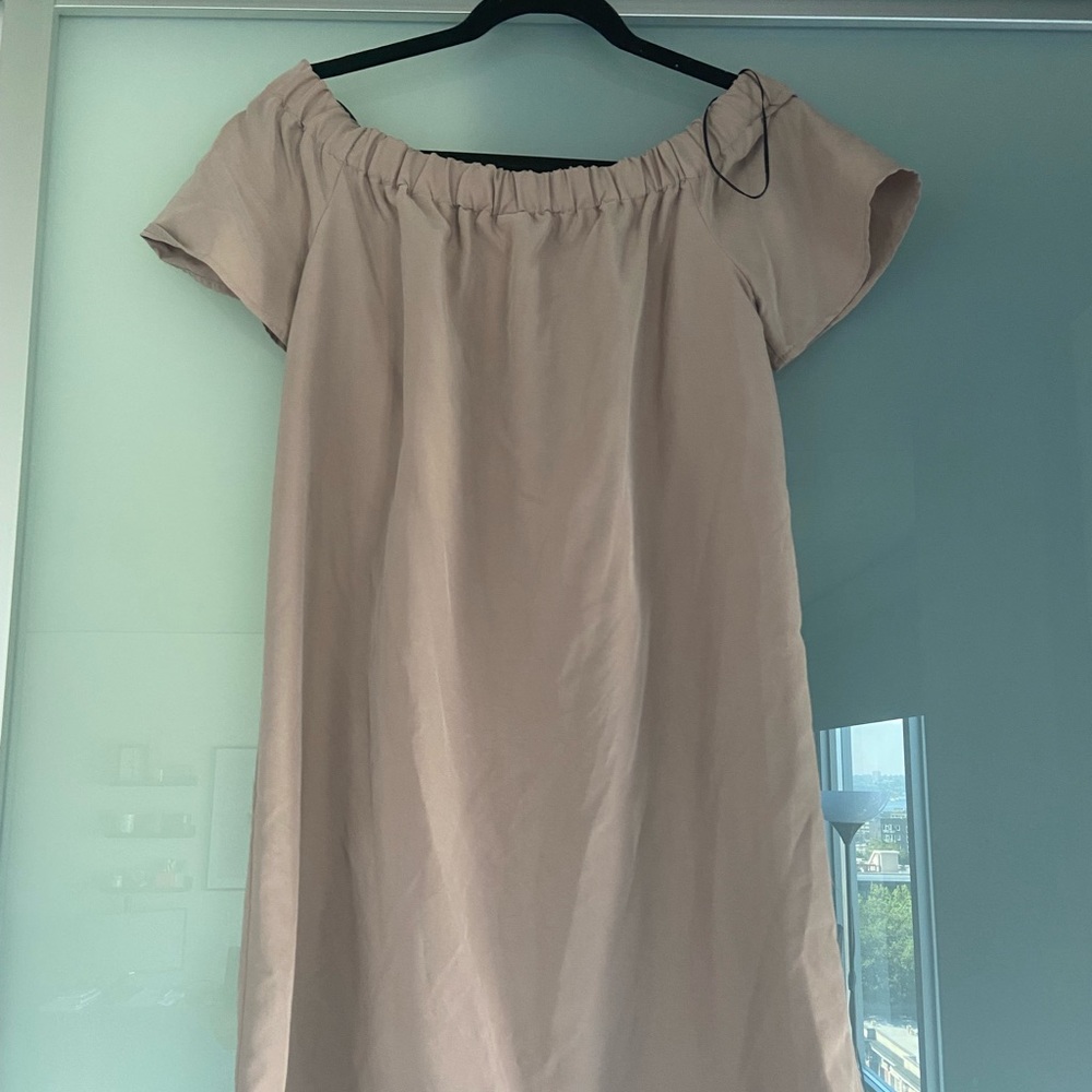 Light pink off the shoulder mini dress